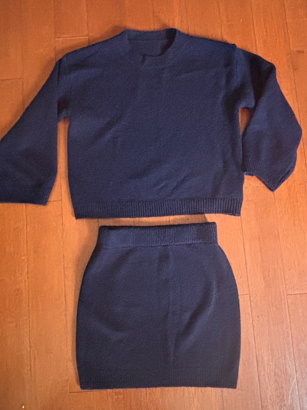 Navy blue ribbed knit two-piece sweater and mini skirt set from SHEIN